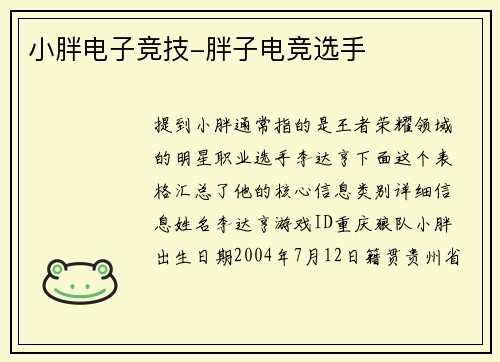 小胖电子竞技-胖子电竞选手